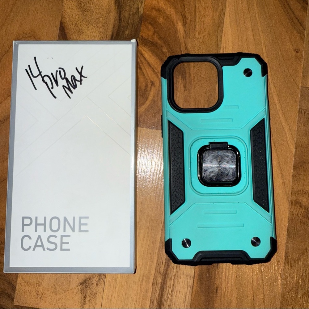 iPhone‎ 14 Pro Max case with kick stand phone case accessory teal blue